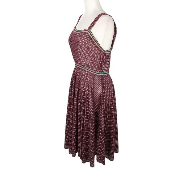 Vintage 70s black and red abstract dot print midi dress S - Picture 3 of 4